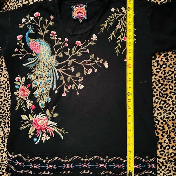 Johnny Was Los Angles- peacock embroidered black long sleeved top - Picture 4 of 8